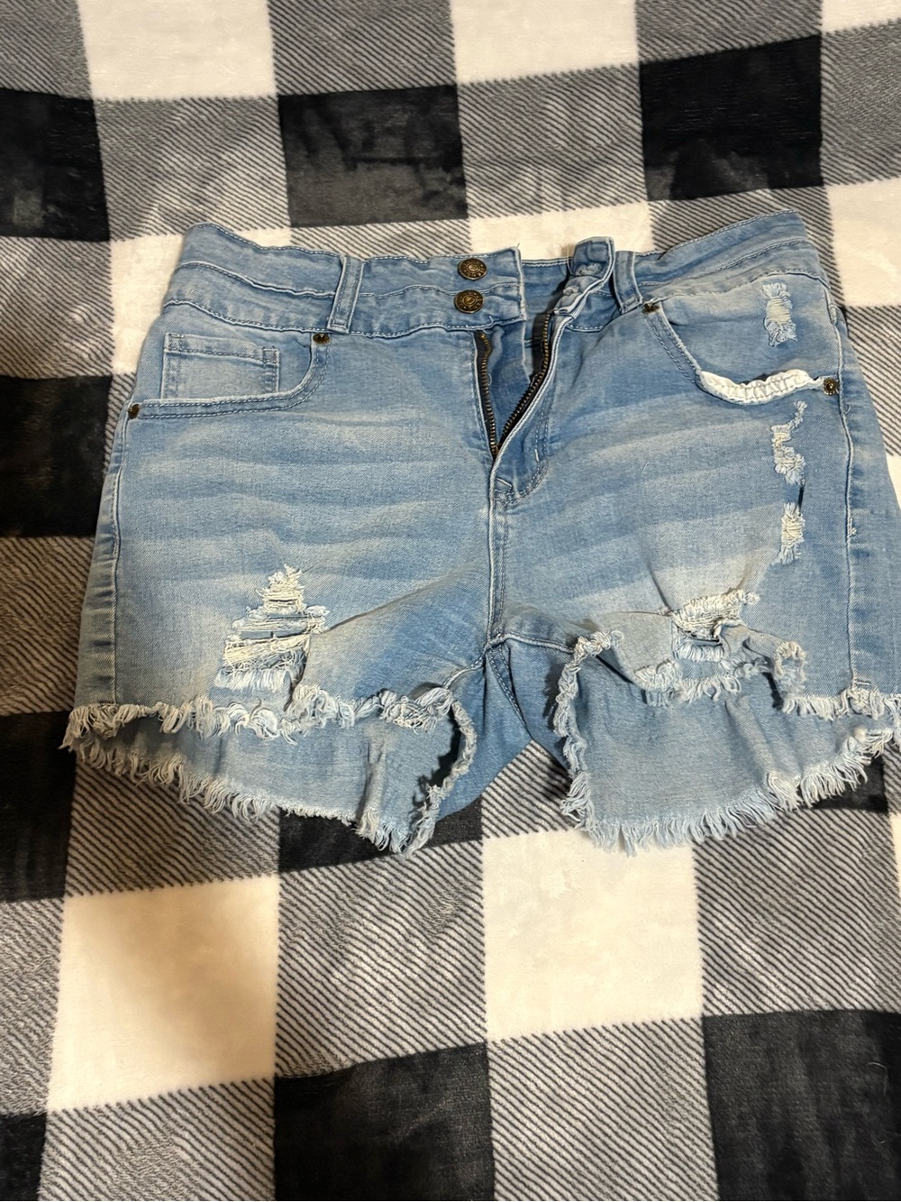 Women’s Light Blue Distressed Denim Jean Shorts with Frayed Hem size 6-8
